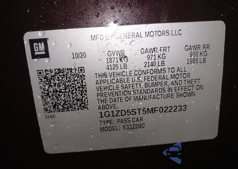 2021 Chevrolet Malibu Fwd Lt from USA, damaged, VIN 1G1ZD5ST5MF022233